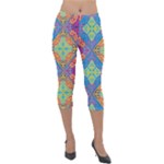 Colorful Floral Ornament, Floral Patterns Lightweight Velour Capri Leggings 