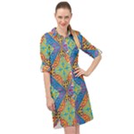 Colorful Floral Ornament, Floral Patterns Long Sleeve Mini Shirt Dress