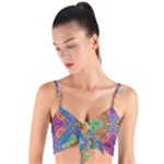 Colorful Floral Ornament, Floral Patterns Woven Tie Front Bralet