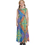 Colorful Floral Ornament, Floral Patterns Kids  Satin Sleeveless Maxi Dress