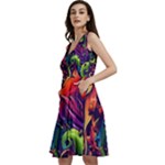 Colorful Floral Patterns, Abstract Floral Background Sleeveless V-Neck Skater Dress with Pockets