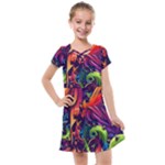 Colorful Floral Patterns, Abstract Floral Background Kids  Cross Web Dress