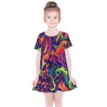 Colorful Floral Patterns, Abstract Floral Background Kids  Simple Cotton Dress