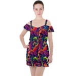 Colorful Floral Patterns, Abstract Floral Background Ruffle Cut Out Chiffon Playsuit