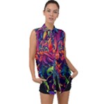 Colorful Floral Patterns, Abstract Floral Background Sleeveless Chiffon Button Shirt