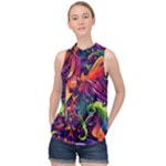 Colorful Floral Patterns, Abstract Floral Background High Neck Satin Top