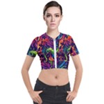 Colorful Floral Patterns, Abstract Floral Background Short Sleeve Cropped Jacket