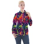 Colorful Floral Patterns, Abstract Floral Background Women s Long Sleeve Pocket Shirt