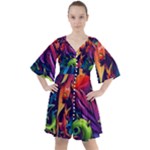 Colorful Floral Patterns, Abstract Floral Background Boho Button Up Dress