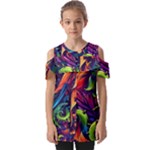 Colorful Floral Patterns, Abstract Floral Background Fold Over Open Sleeve Top