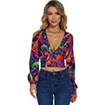 Colorful Floral Patterns, Abstract Floral Background Long Sleeve Deep-V Velour Top