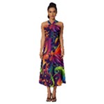 Colorful Floral Patterns, Abstract Floral Background Sleeveless Cross Front Cocktail Midi Chiffon Dress