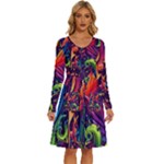 Colorful Floral Patterns, Abstract Floral Background Long Sleeve Dress With Pocket