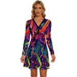 Colorful Floral Patterns, Abstract Floral Background Long Sleeve Deep V Mini Dress 