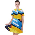 Colorful Paint Strokes Short Sleeve Shoulder Cut Out Dress 