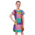 Colorful Squares, Abstract, Art, Background Kids  Drop Waist Dress