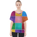 Colorful Squares, Abstract, Art, Background V-Neck Dolman Drape Top