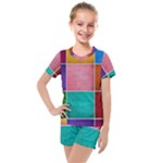 Colorful Squares, Abstract, Art, Background Kids  Mesh T-Shirt and Shorts Set