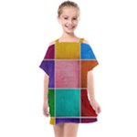 Colorful Squares, Abstract, Art, Background Kids  One Piece Chiffon Dress