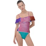 Colorful Squares, Abstract, Art, Background Frill Detail One Piece Swimsuit