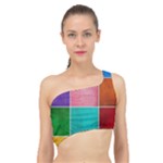 Colorful Squares, Abstract, Art, Background Spliced Up Bikini Top 