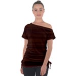 Dark Brown Wood Texture, Cherry Wood Texture, Wooden Off Shoulder Tie-Up T-Shirt