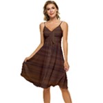 Dark Brown Wood Texture, Cherry Wood Texture, Wooden Sleeveless Tie Front Chiffon Dress