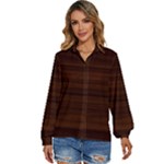 Dark Brown Wood Texture, Cherry Wood Texture, Wooden Women s Long Sleeve Button Up Shirt