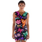 Floral Butterflies Wrap Front Bodycon Dress