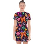 Floral Butterflies Drop Hem Mini Chiffon Dress