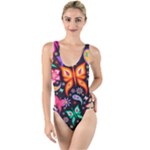 Floral Butterflies High Leg Strappy Swimsuit