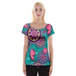 Floral Pattern, Abstract, Colorful, Flow Cap Sleeve Top