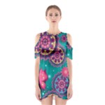 Floral Pattern, Abstract, Colorful, Flow Shoulder Cutout One Piece Dress