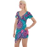 Floral Pattern, Abstract, Colorful, Flow Short Sleeve Asymmetric Mini Dress