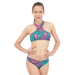 Floral Pattern, Abstract, Colorful, Flow High Neck Bikini Set