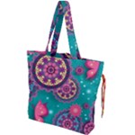 Floral Pattern, Abstract, Colorful, Flow Drawstring Tote Bag