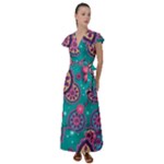 Floral Pattern, Abstract, Colorful, Flow Flutter Sleeve Maxi Dress