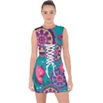 Floral Pattern, Abstract, Colorful, Flow Lace Up Front Bodycon Dress