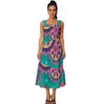 Floral Pattern, Abstract, Colorful, Flow Square Neckline Tiered Midi Dress