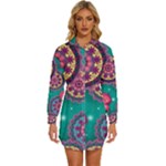 Floral Pattern, Abstract, Colorful, Flow Womens Long Sleeve Shirt Dress