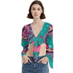 Floral Pattern, Abstract, Colorful, Flow Trumpet Sleeve Cropped Top