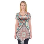 Flowers Pattern, Abstract, Art, Colorful Short Sleeve Tunic 