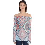 Flowers Pattern, Abstract, Art, Colorful Off Shoulder Long Sleeve Top