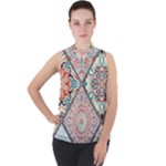 Flowers Pattern, Abstract, Art, Colorful Mock Neck Chiffon Sleeveless Top