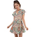Flowers Pattern, Abstract, Art, Colorful Flutter Sleeve Wrap Dress