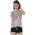 Flowers Pattern, Abstract, Art, Colorful Short Sleeve Open Back T-Shirt