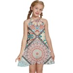 Flowers Pattern, Abstract, Art, Colorful Kids  Halter Collar Waist Tie Chiffon Dress