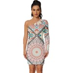 Flowers Pattern, Abstract, Art, Colorful Long Sleeve One Shoulder Mini Dress