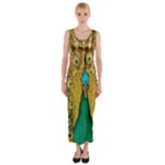 Peacock Feather Bird Peafowl Fitted Maxi Dress