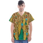 Peacock Feather Bird Peafowl Men s V-Neck Scrub Top